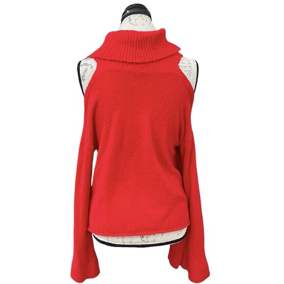 Honey Belle Women's Sweater Sz Small Off Shoulder Cut Out Turtleneck Red Ribbed - Picture 2 of 16